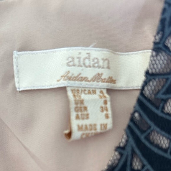 Aidan by Aidan Mattox Black Lace Nude Underlay Flare Dress Size 4 - Picture 7 of 7